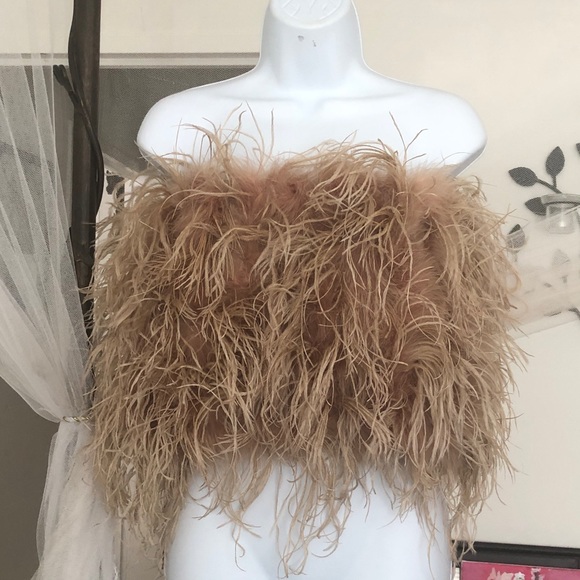 🎉 New 100% Real Ostrich Feathers Crop Top - Picture 4 of 17